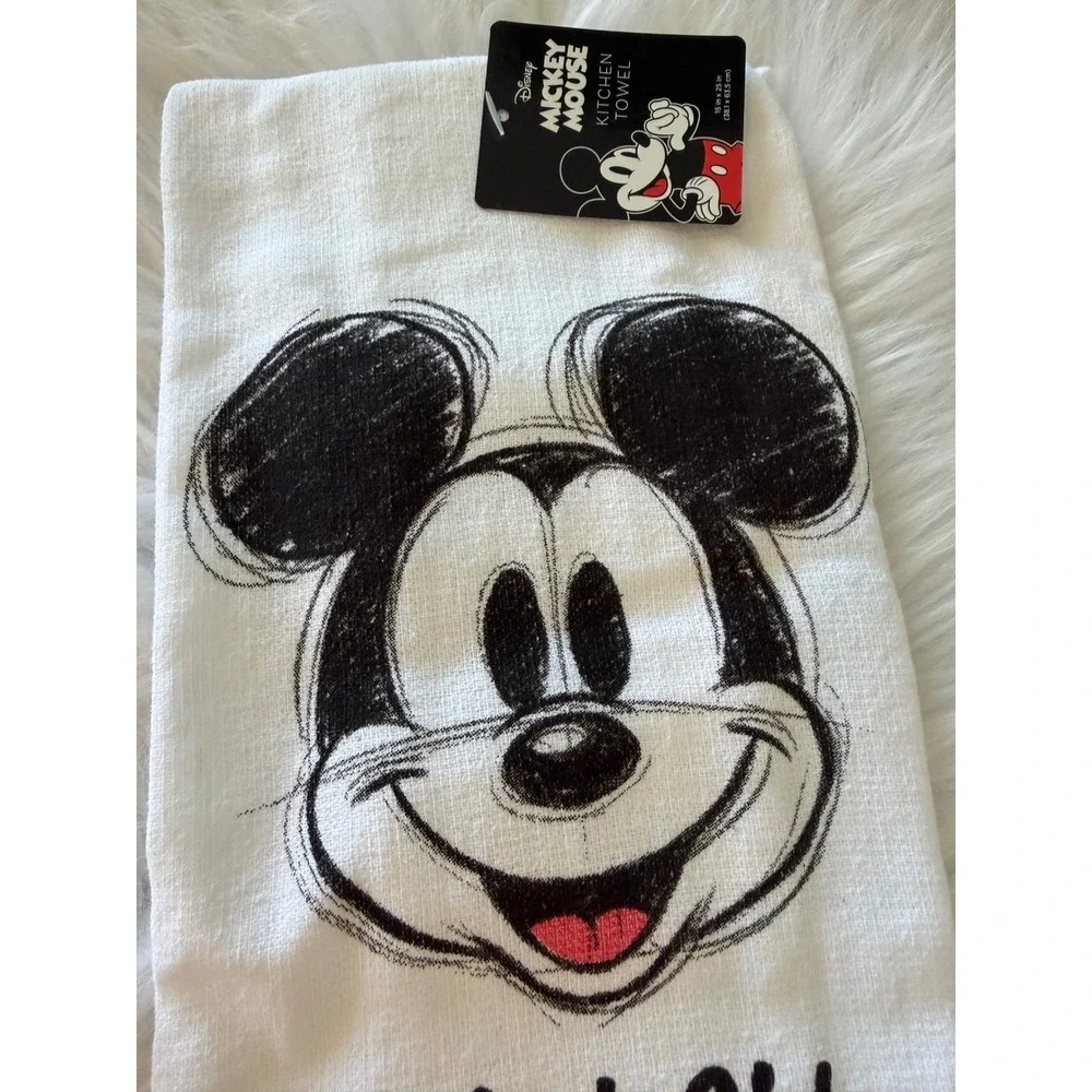 Disney Mickey Mouse Kitchen Towel White Cotton Sketch Graphic 15x25 New